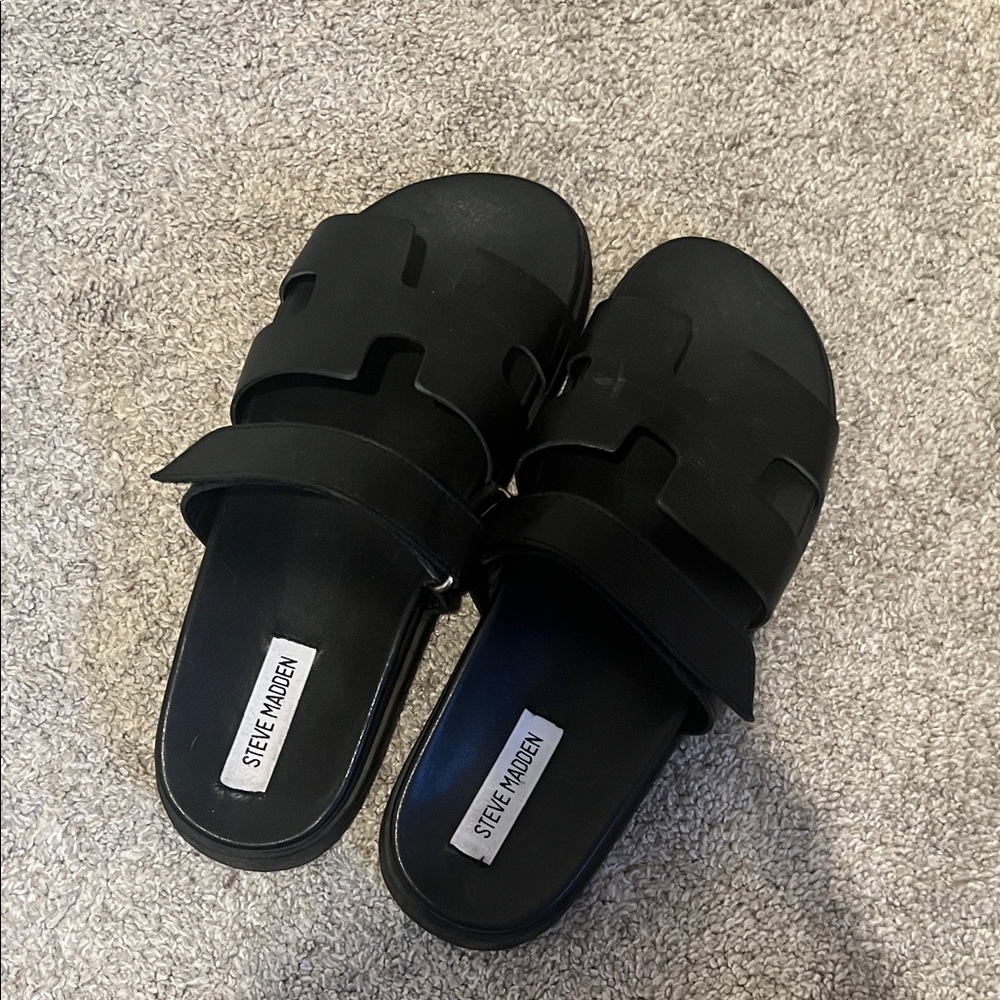 Steve Madden Black Slip-On Sandals